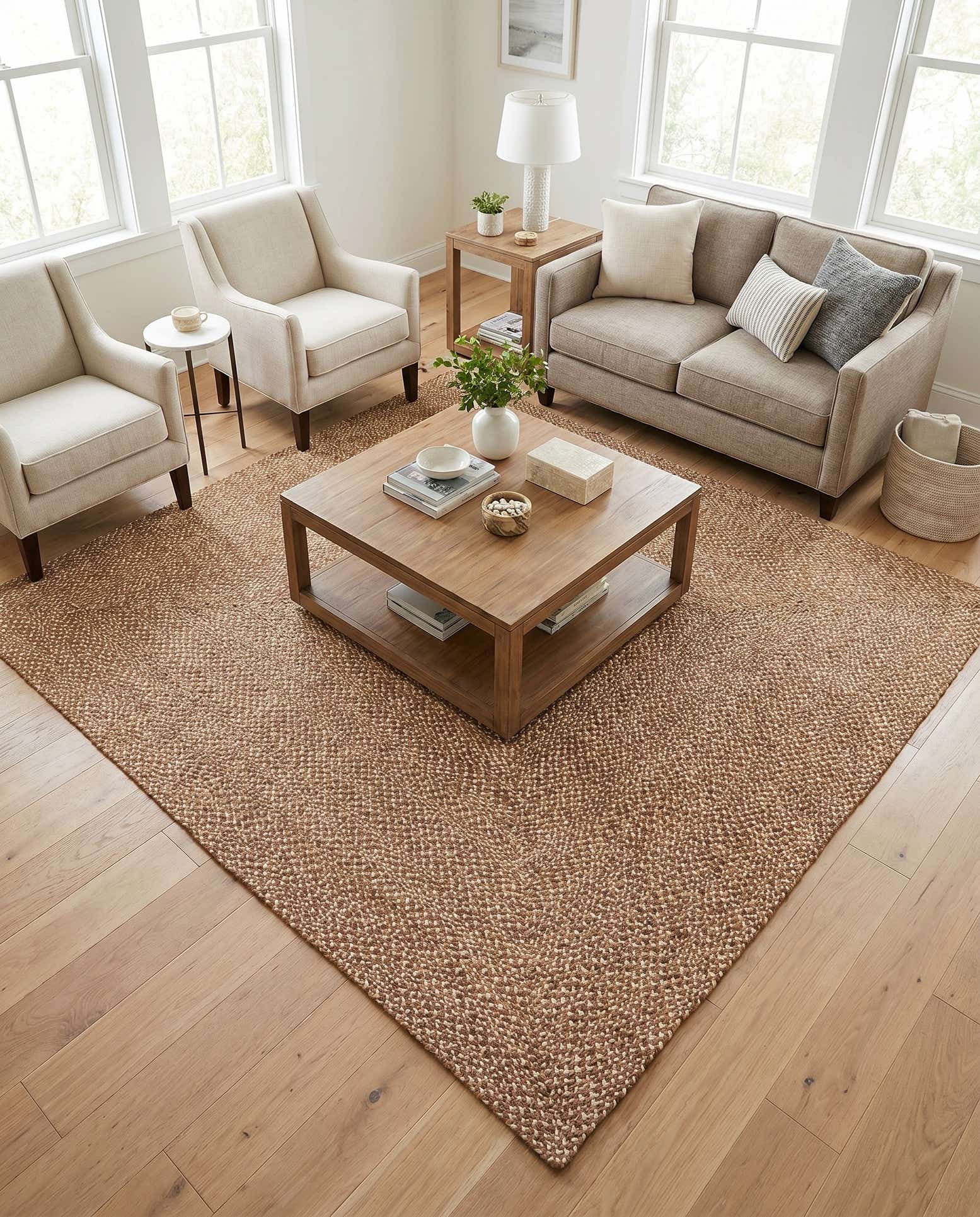 240cm x 240cm Fait main Tweed Braided Jute Tapis Carré