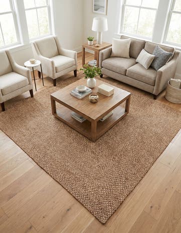 Light Brown Handmade Tweed Braided Jute Square Rug