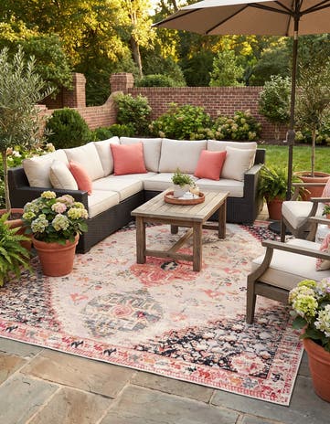 Easy-Clean Traditional Indoor / Outdoor Square Rug
