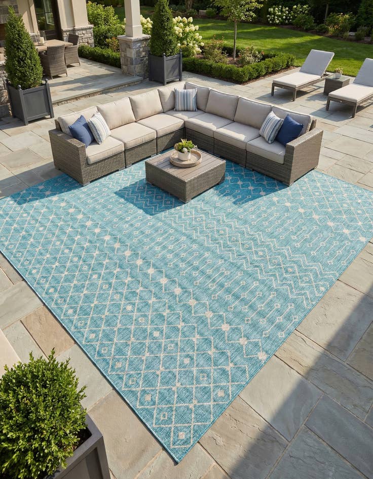 Detail image of 13' x 13' Easy-Clean Trellis Indoor / Outdoor Square Rug