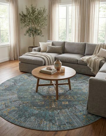 Turquoise Santiago Round Rug
