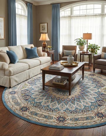 Blue Nain Design Round Rug