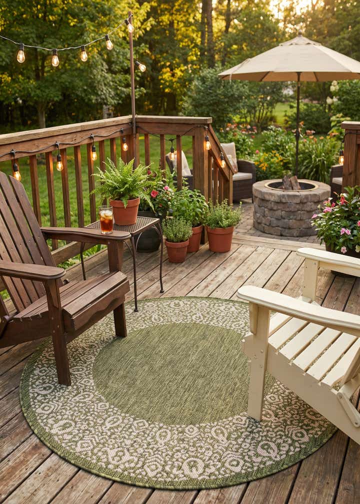 4' x 4' Easy-Clean Border Indoor / Outdoor Round Rug