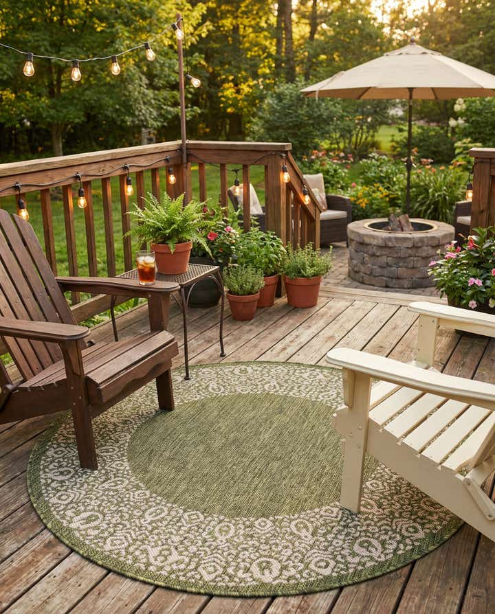 4' x 4' Easy-Clean Border Indoor / Outdoor Round Rug