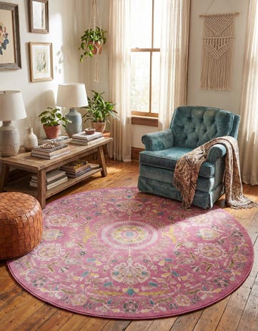 Dusty Pink Blossom Round Rug