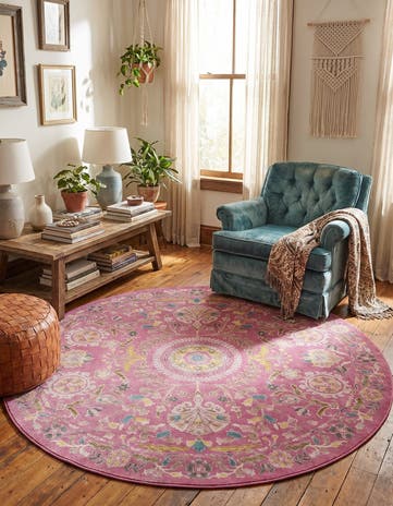 Dusty Pink Blossom Round Rug