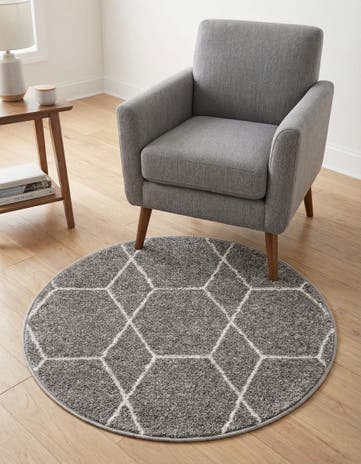 Light Gray Lattice Frieze Round Rug