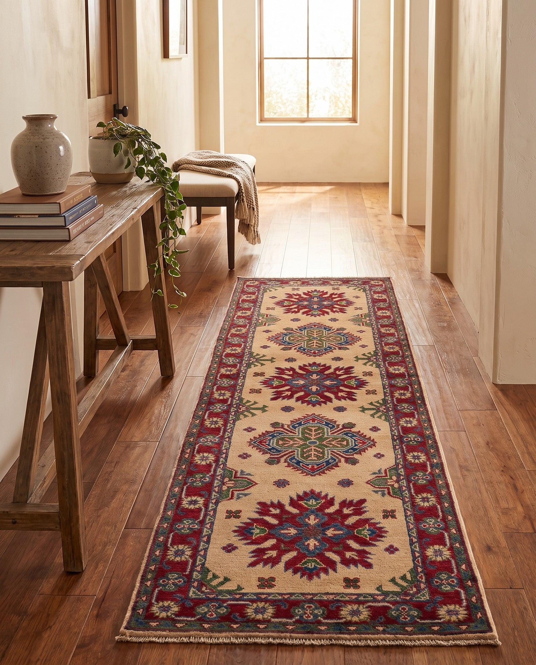 80cm x 245cm anudado a mano Kazak Alfombra Pasillera