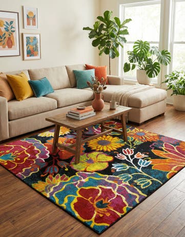 Black Florence Square Rug