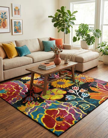 Black Florence Square Rug