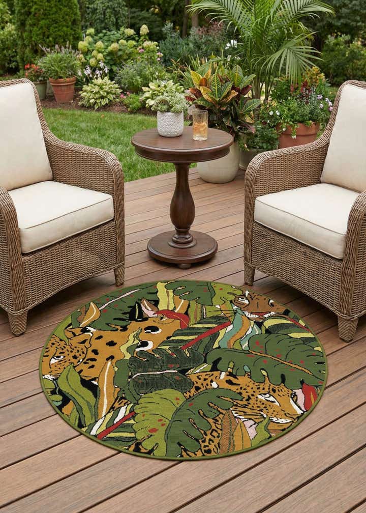 3' x 3' Easy-Clean Botanical Indoor / Outdoor Round Rug