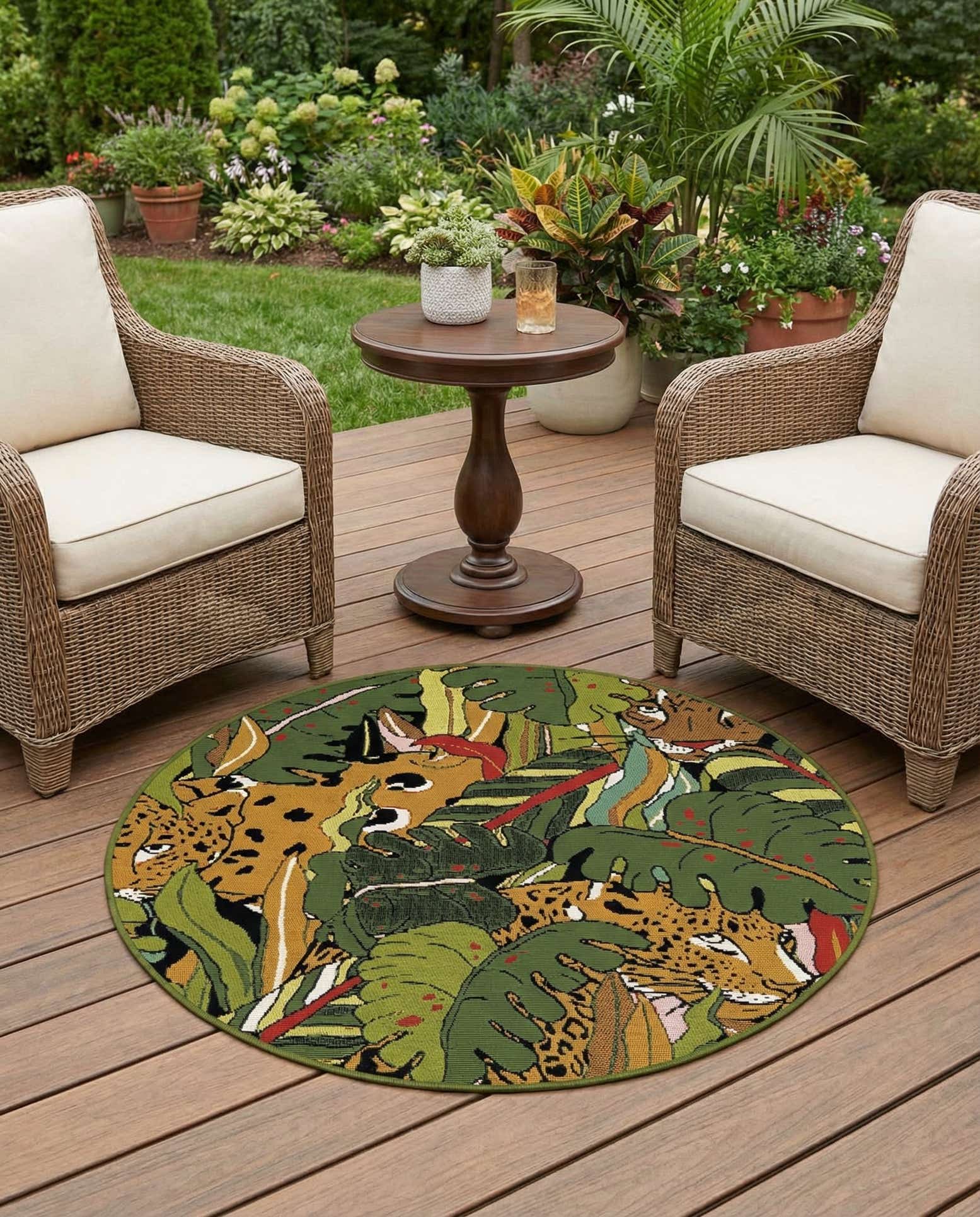 3' x 3' Easy-Clean Botanical Indoor / Outdoor Round Rug
