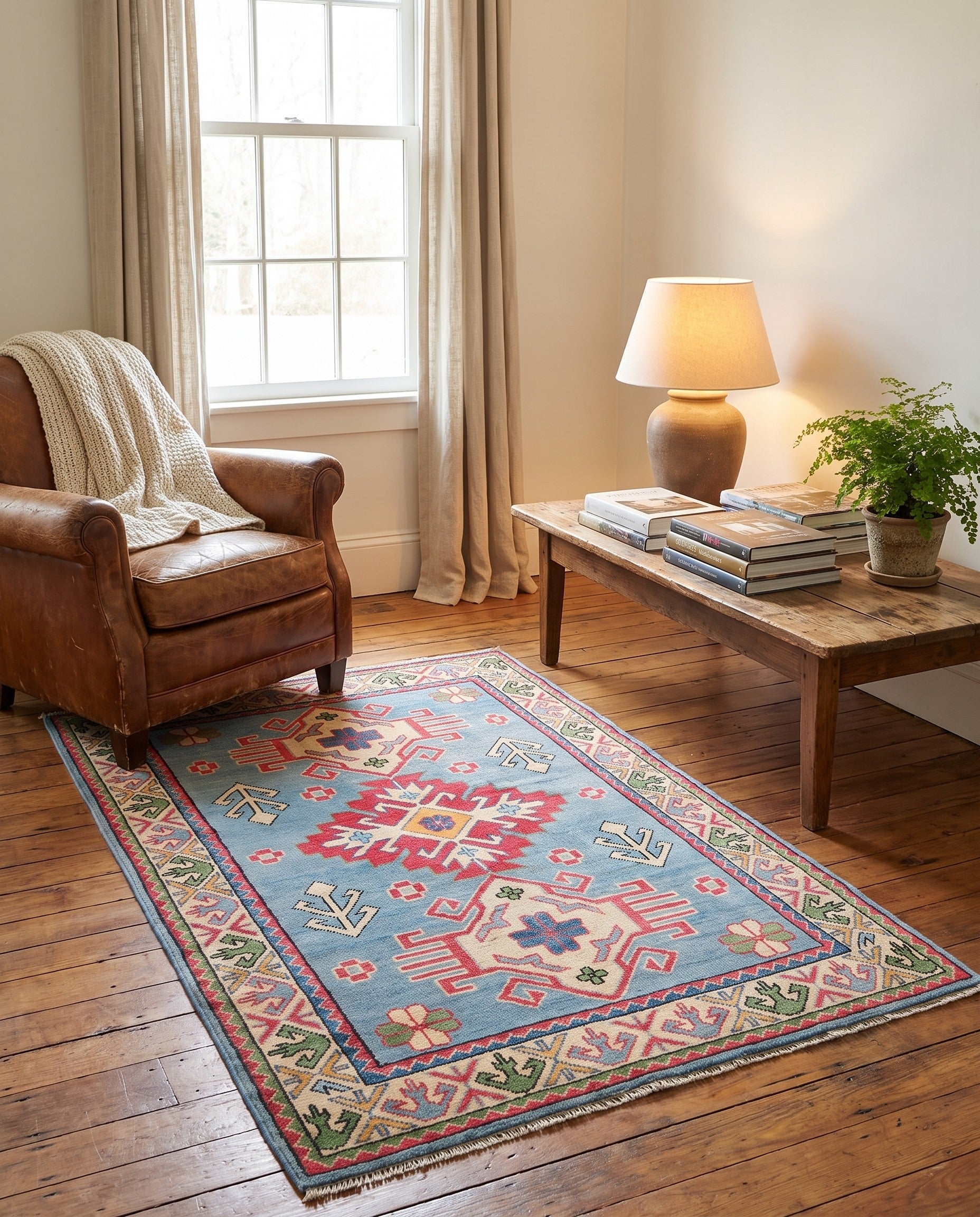 3' 2 x 4' 11 Hand Knotted Kazak Rug