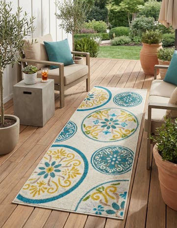 Cream Easy-Clean Modern Indoor / Outdoor Runner Rug