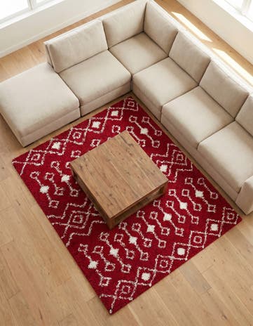 Burgundy Red Moroccan Trellis Shag Square Rug