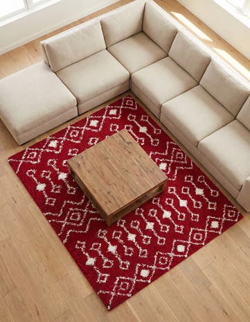 Burgundy Red Moroccan Trellis Shag Square Rug