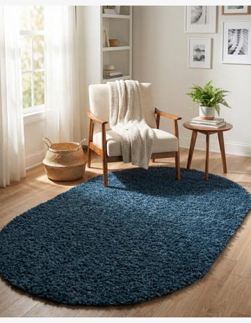 Marine Blue Zermatt Shag Oval Rug