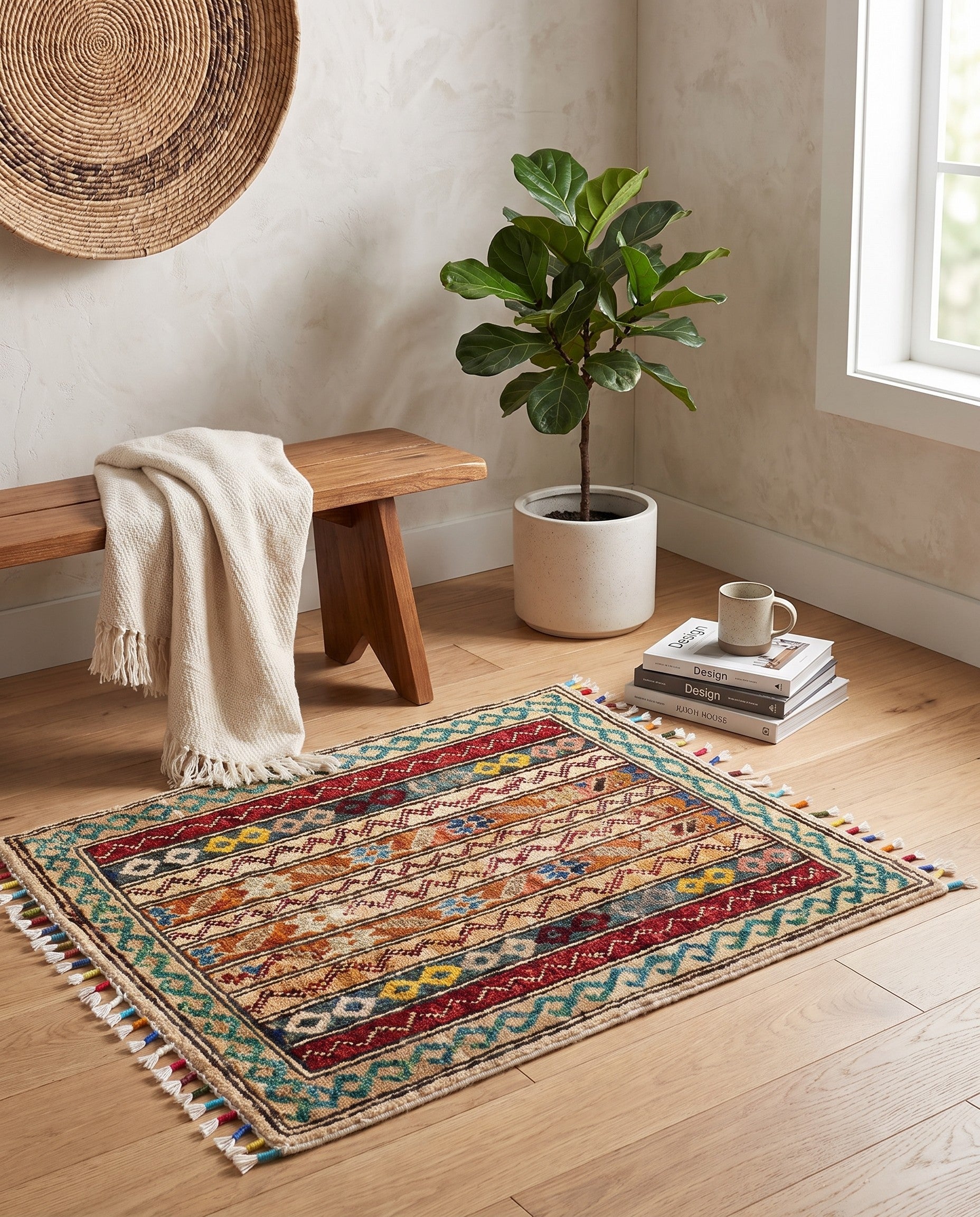 1' 4 x 2' Hand Knotted Modern Ziegler Rug