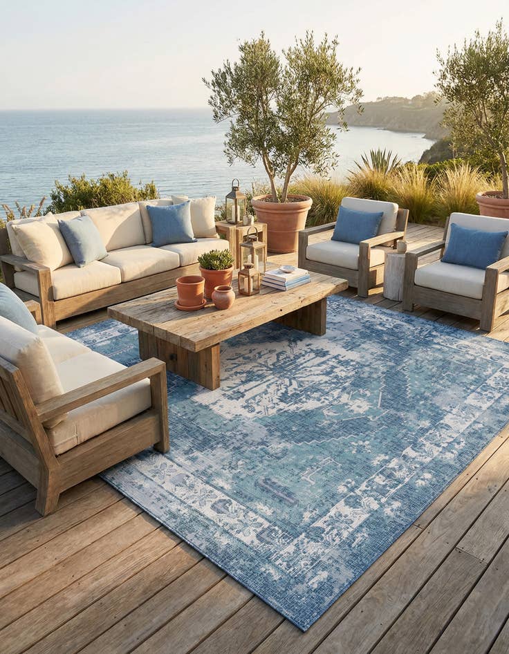 Detail image of 10' x 10'  Washable Traditional Indoor / Outdoor Square Rug