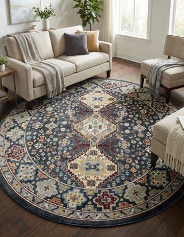 Navy Blue Kamala Washable Round Rug