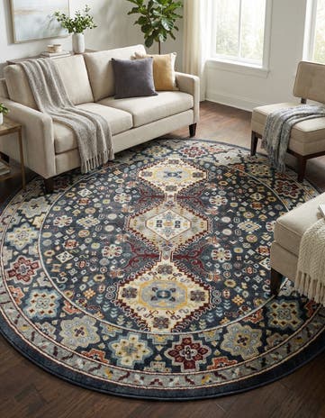 Navy Blue Kamala Washable Round Rug