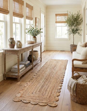 3' 3 x 16' 1 Hand Woven Scallop Braided Jute Runner Rug