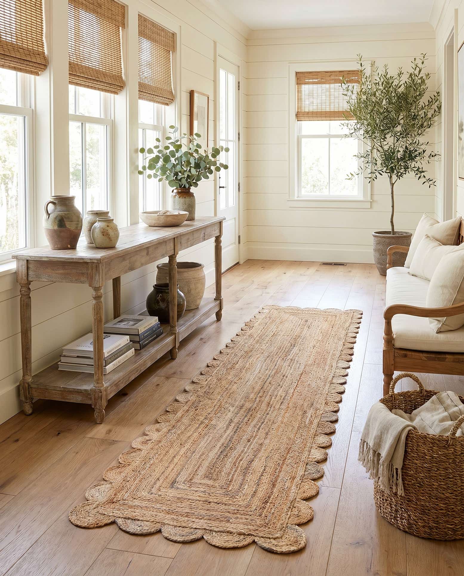 3' 3 x 16' 1 Hand Woven Scallop Braided Jute Runner Rug