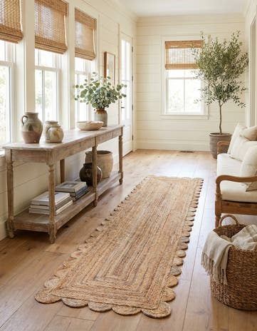 3' 3 x 16' 1 Hand Woven Scallop Braided Jute Runner Rug