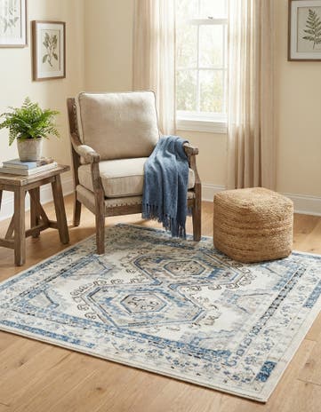 Ivory Aqua Charlotte Square Rug