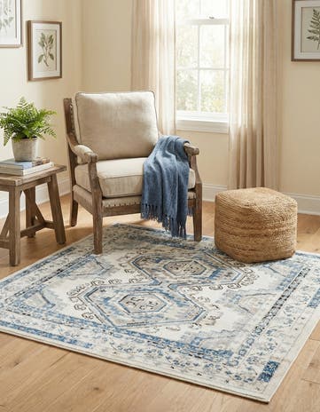 Ivory Aqua Charlotte Square Rug