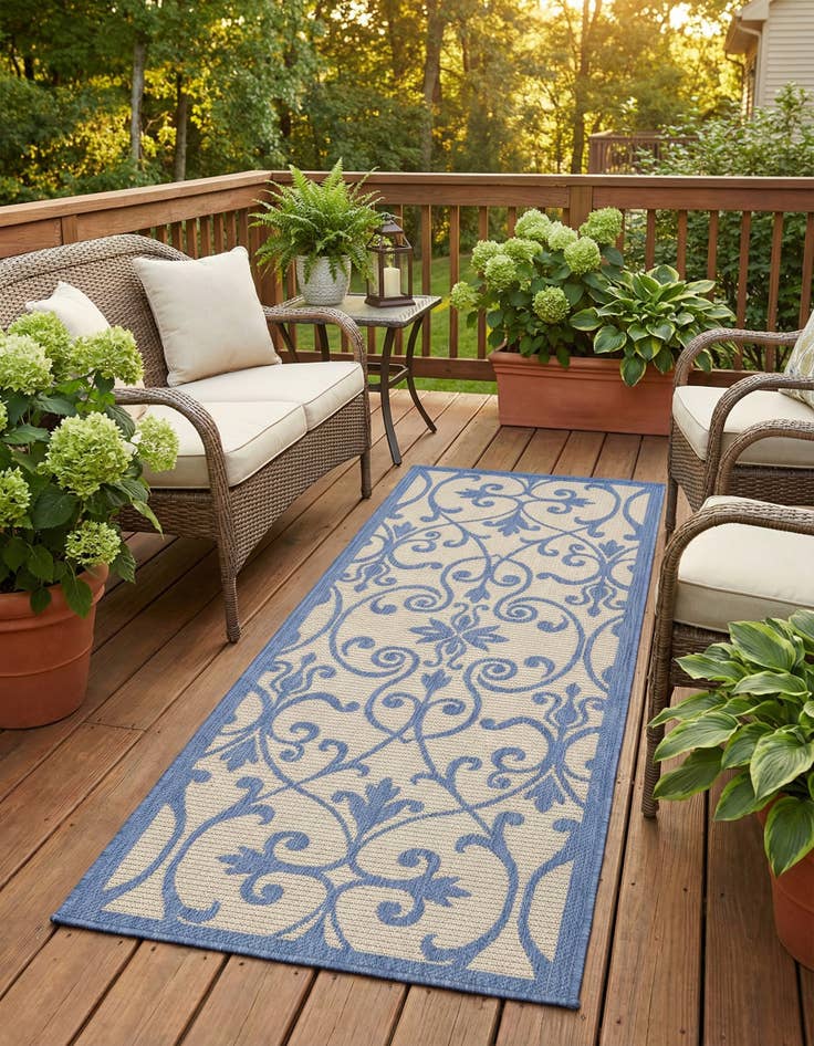 Detail image of 2' 2 x 6' Washable Botanical Indoor / Outdoor Runner Rug