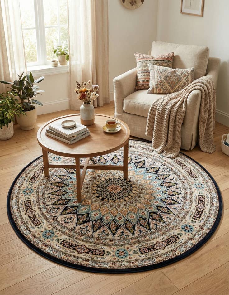 Detail image of 5' 3 x 5' 3 Nain Design Round Rug