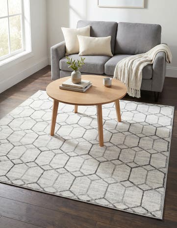 White Lattice Trellis Square Rug