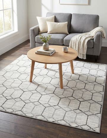 White Lattice Trellis Square Rug