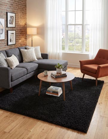 Jet Black Comfort Solid Shag Square Rug