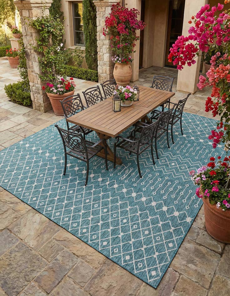 Detail image of 13' x 13'  Washable Trellis Indoor / Outdoor Square Rug