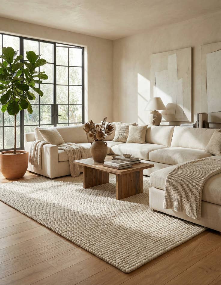 Detail image of  10' x 10' Felt Ball Wool Square Rug