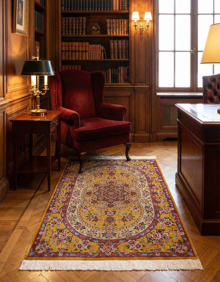 Detail image of 3' 4 x 4' 11 Ghom Silk Rug