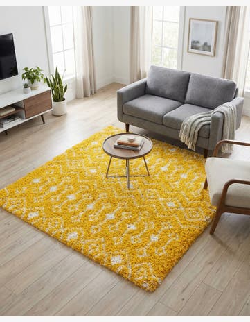 Yellow Moroccan Trellis Shag Square Rug