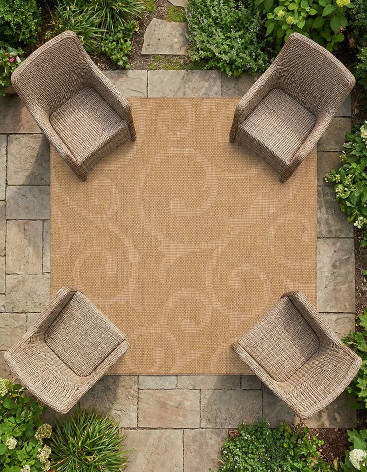 Detail image of 6' x 6' Easy-Clean Botanical Indoor / Outdoor Square Rug