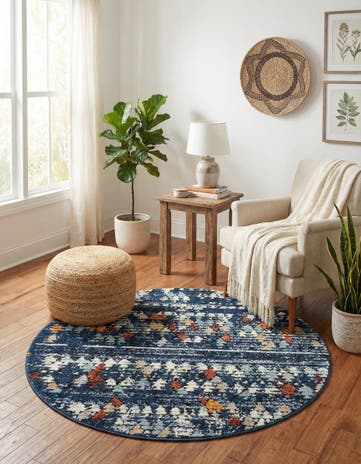 Navy Blue Morocco Round Rug