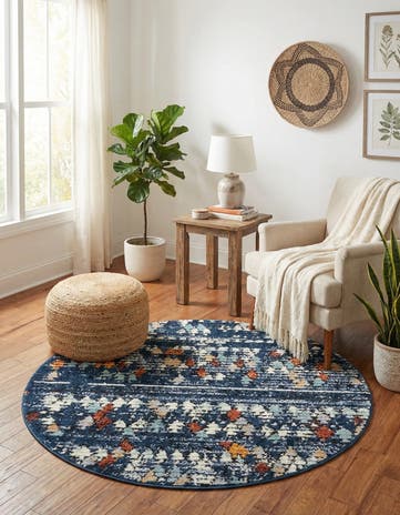 Navy Blue Morocco Round Rug