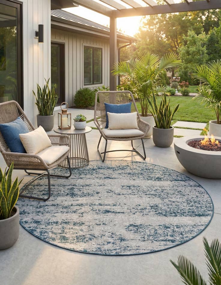 Detail image of 6' x 6'  Washable Modern Indoor / Outdoor Round Rug