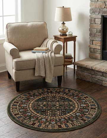Dark Green Bokhara Round Rug