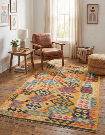 3' 4 x 6' 4 Hand Woven Kilim Maymana Wool Rug