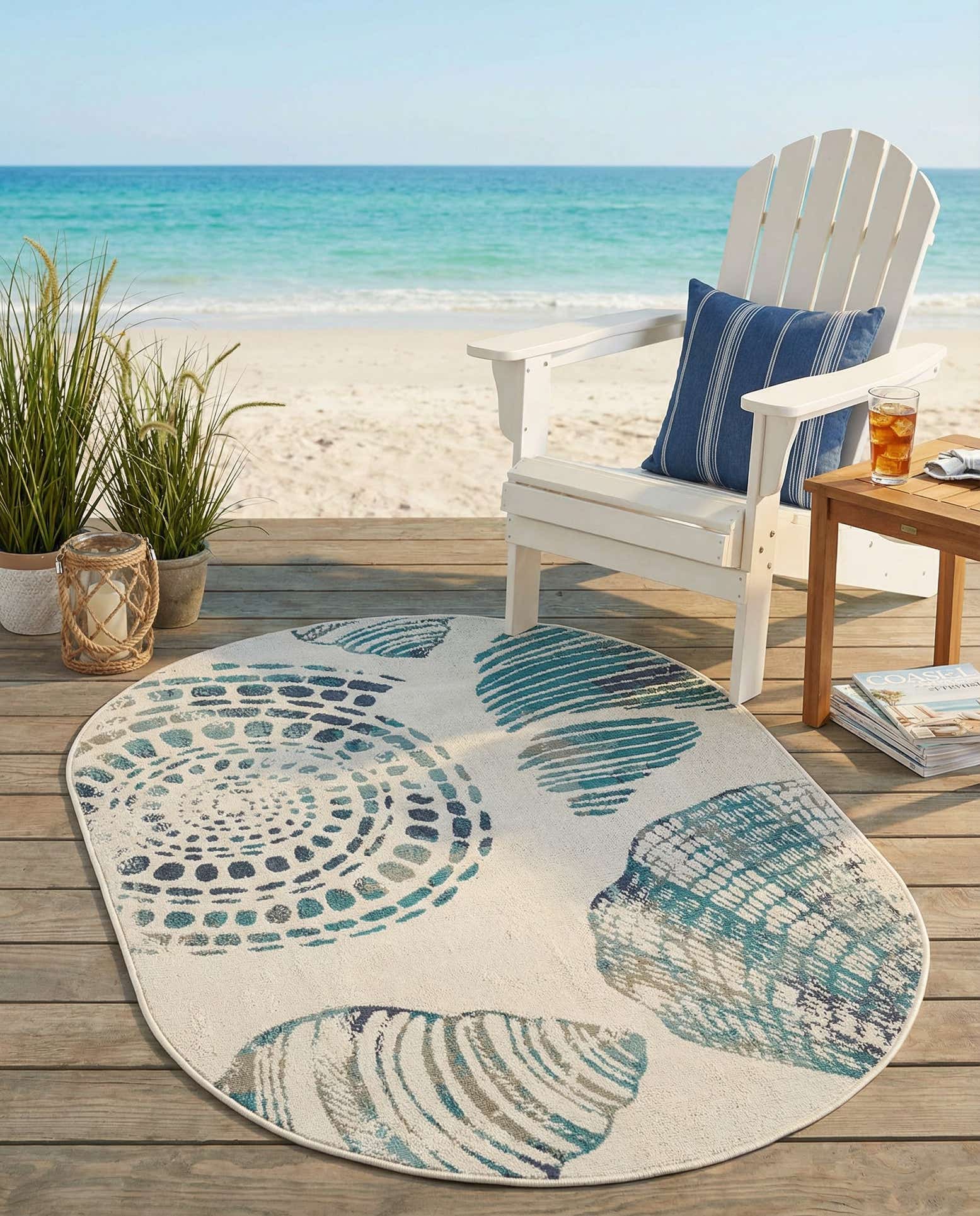 4' x 6' Easy-Clean Coastal Indoor / Outdoor Oval Rug
