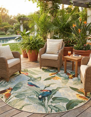 7' x 7' Easy-Clean Botanical Indoor / Outdoor Round Rug