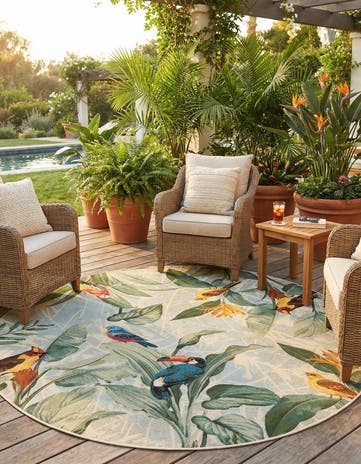 7' x 7' Easy-Clean Botanical Indoor / Outdoor Round Rug