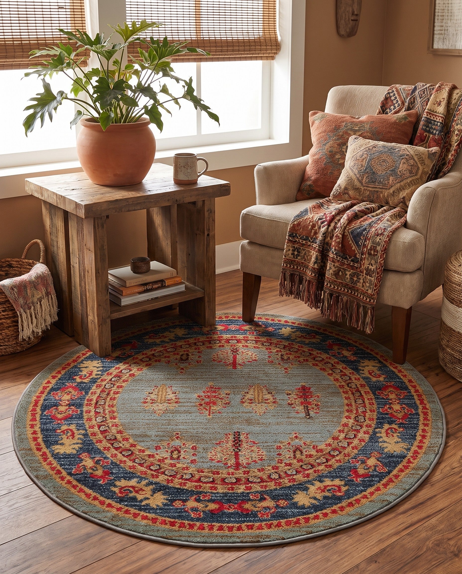 Light Blue Kashkuli Gabbeh Round Rug