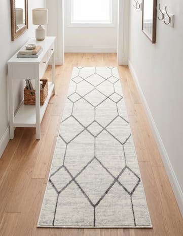 White Lattice Trellis Runner Rug